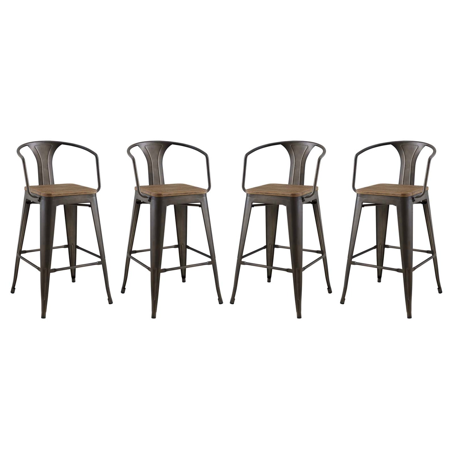Promenade Bar Stool Set of 4, Wood, Metal Steel, Brown, 18853