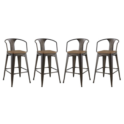 Promenade Bar Stool Set of 4, Wood, Metal Steel, Brown, 18853