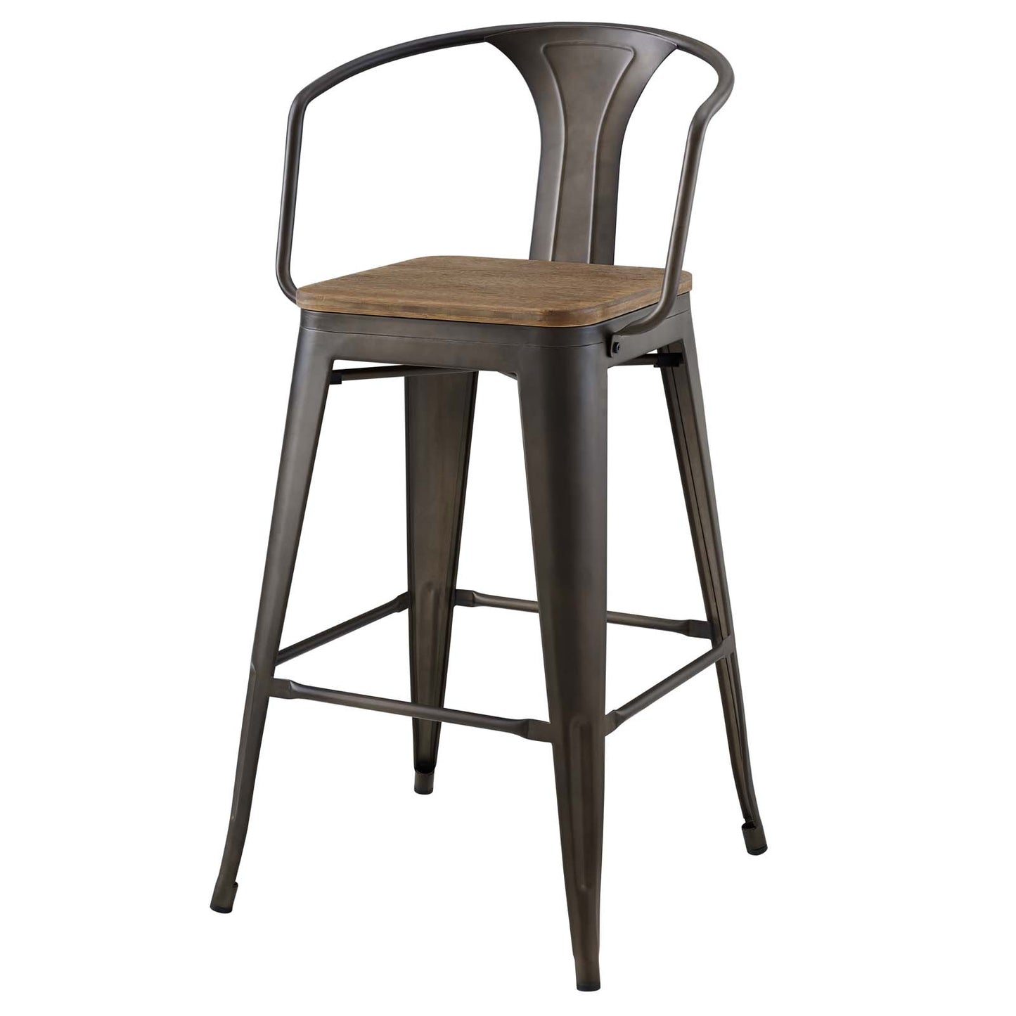 Promenade Bar Stool Set of 4, Wood, Metal Steel, Brown, 18853