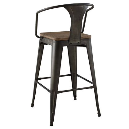 Promenade Bar Stool Set of 4, Wood, Metal Steel, Brown, 18853