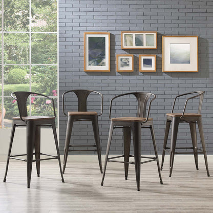 Promenade Bar Stool Set of 4, Wood, Metal Steel, Brown, 18853
