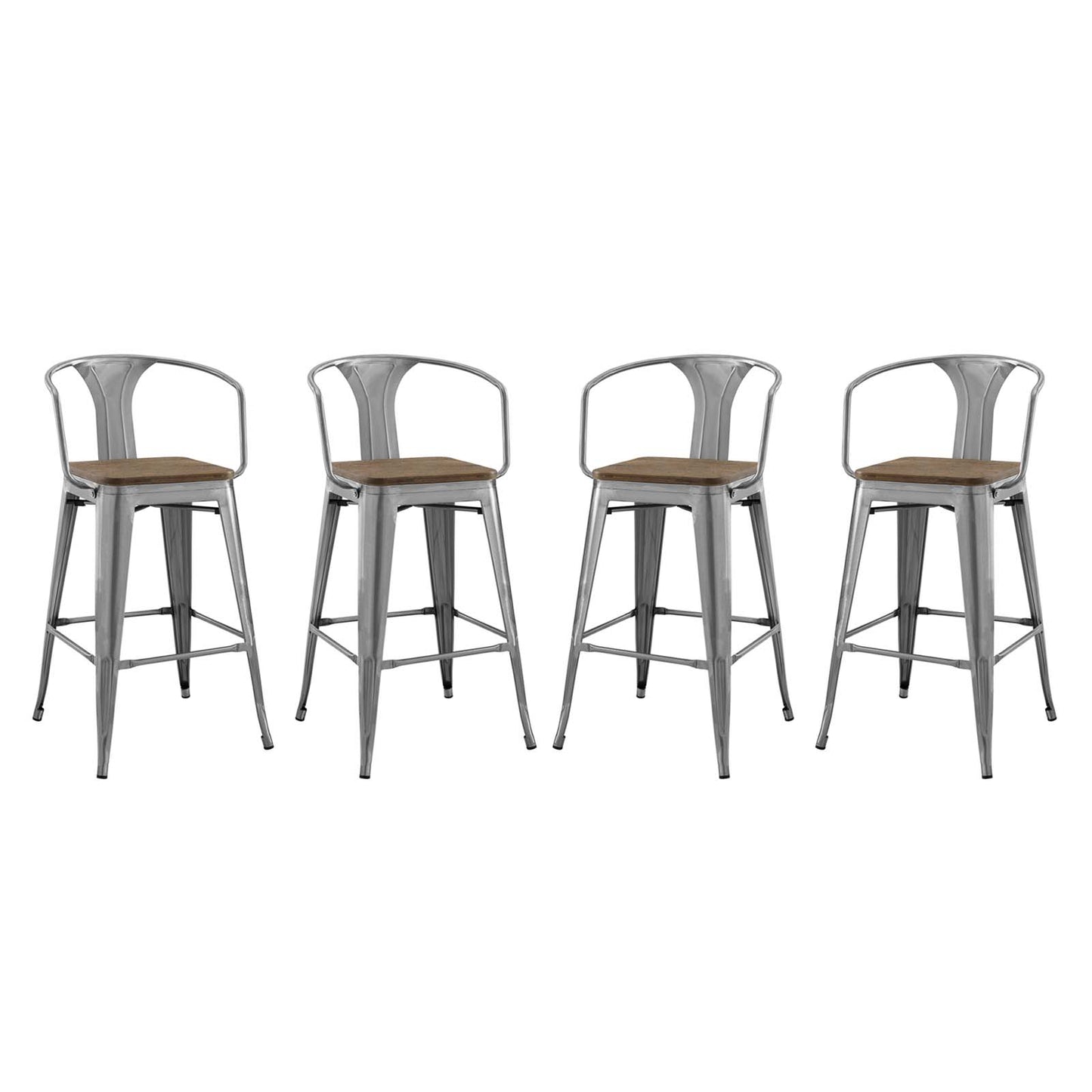 Promenade Bar Stool Set of 4, Wood, Metal Steel, Gunmetal Silver, 18854