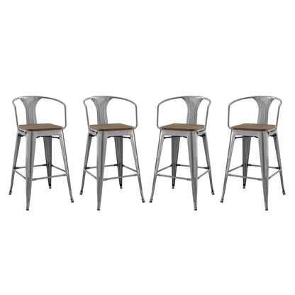 Promenade Bar Stool Set of 4, Wood, Metal Steel, Gunmetal Silver, 18854