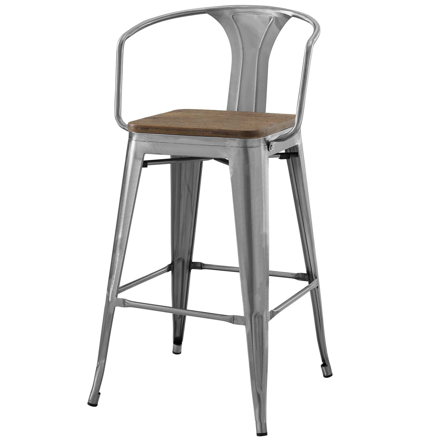 Promenade Bar Stool Set of 4, Wood, Metal Steel, Gunmetal Silver, 18854