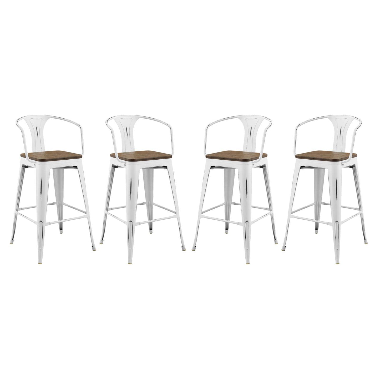 Promenade Bar Stool Set of 4, Wood, Metal Steel, White, 18855