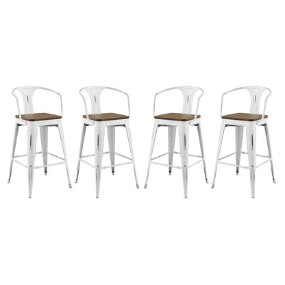 Promenade Bar Stool Set of 4, Wood, Metal Steel, White, 18855
