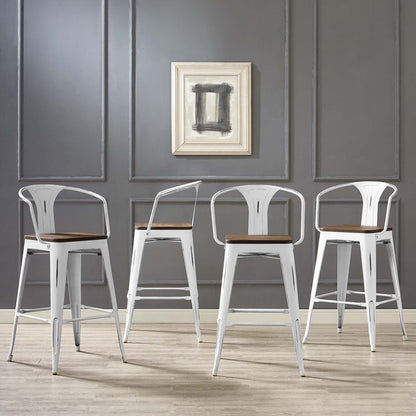 Promenade Bar Stool Set of 4, Wood, Metal Steel, White, 18855