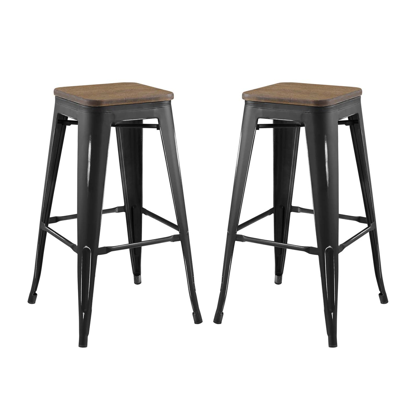 Promenade Bar Stool Set of 2, Wood, Metal Steel, Black, 18856