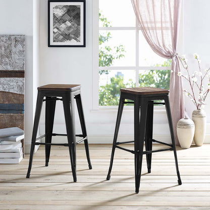 Promenade Bar Stool Set of 2, Wood, Metal Steel, Black, 18856