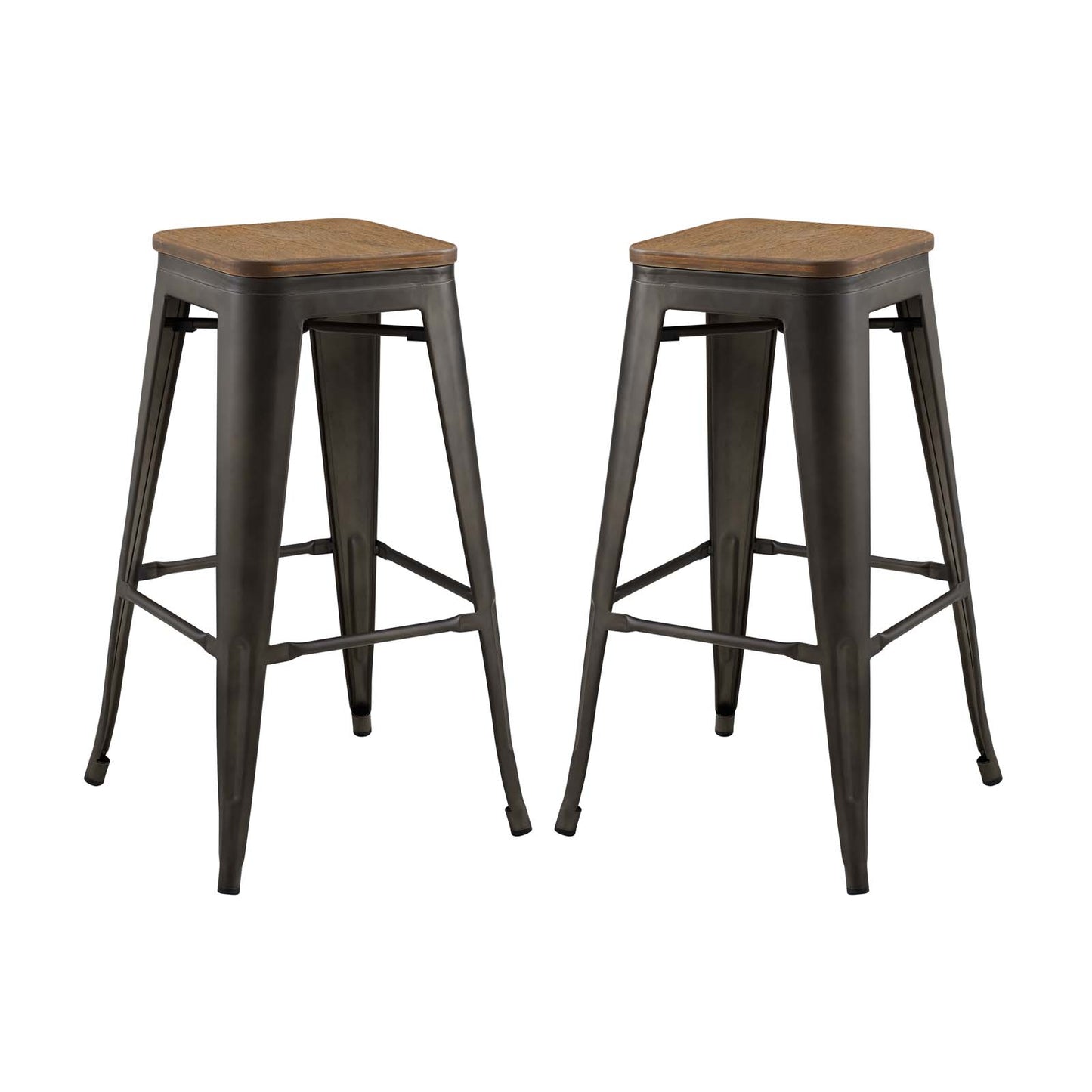 Promenade Bar Stool Set of 2, Wood, Metal Steel, Brown, 18857