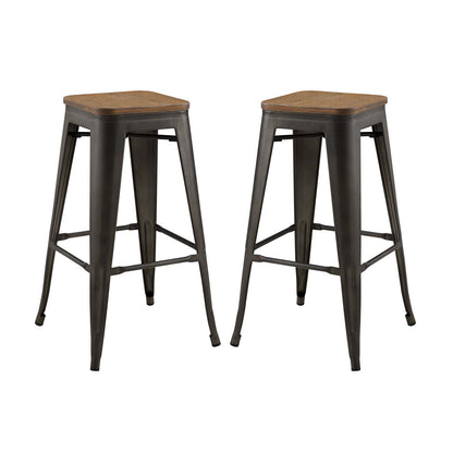 Promenade Bar Stool Set of 2, Wood, Metal Steel, Brown, 18857