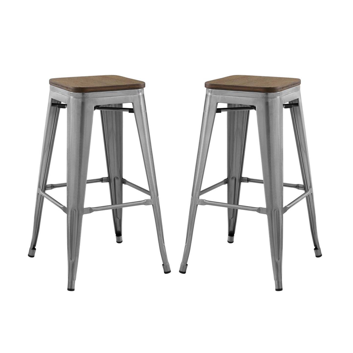 Promenade Bar Stool Set of 2, Wood, Metal Steel, Gunmetal Silver, 18858