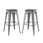 Promenade Bar Stool Set of 2, Wood, Metal Steel, Gunmetal Silver, 18858