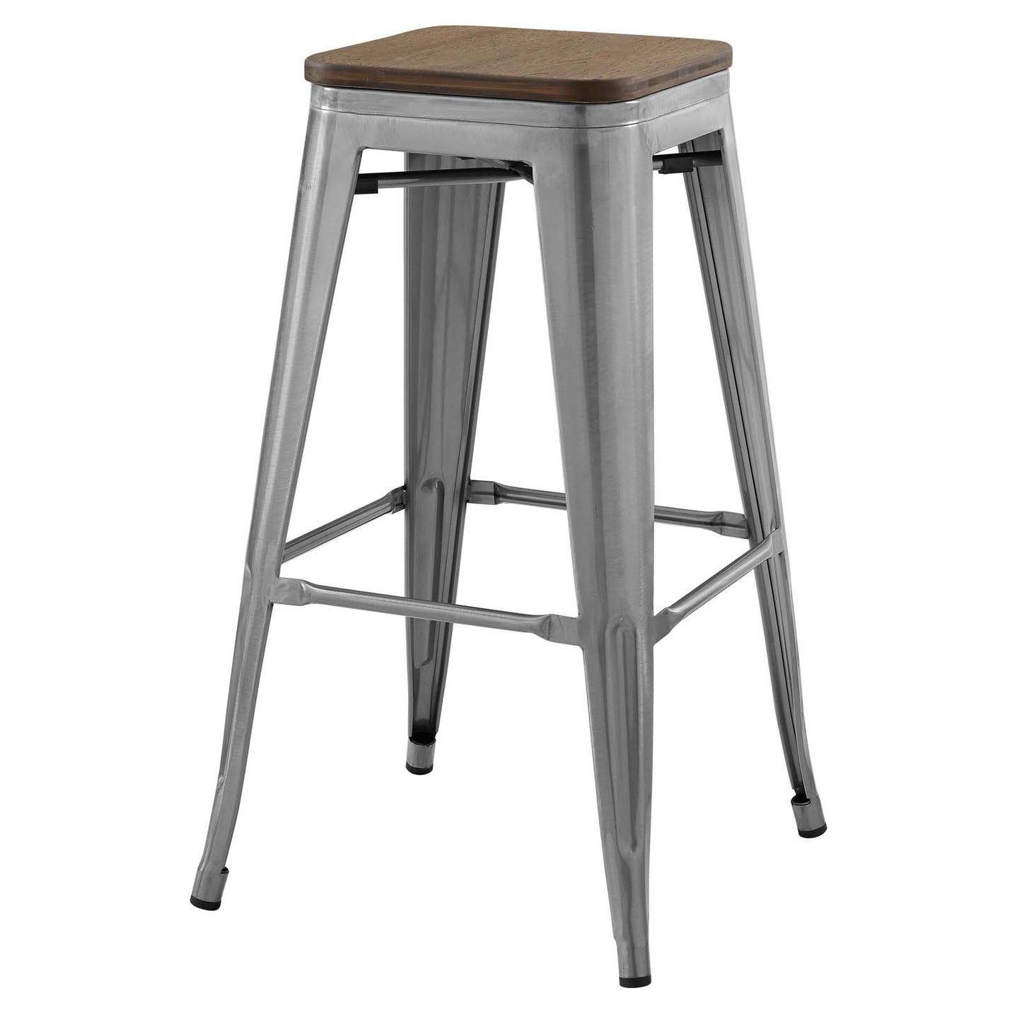 Promenade Bar Stool Set of 2, Wood, Metal Steel, Gunmetal Silver, 18858
