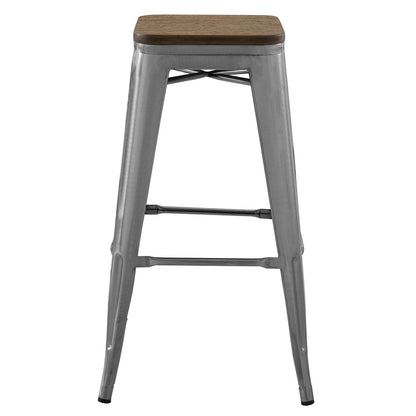 Promenade Bar Stool Set of 2, Wood, Metal Steel, Gunmetal Silver, 18858