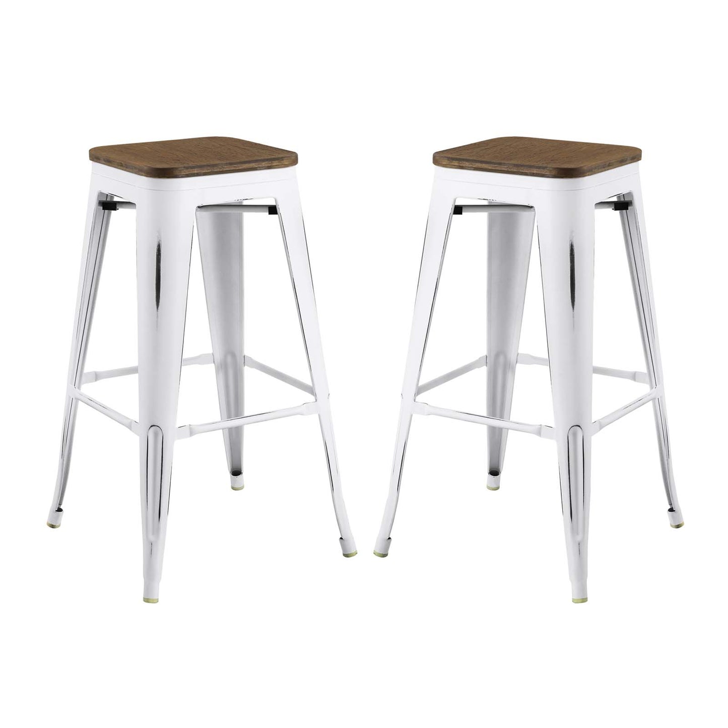 Promenade Bar Stool Set of 2, Wood, Metal Steel, White, 18859