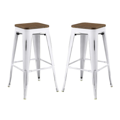 Promenade Bar Stool Set of 2, Wood, Metal Steel, White, 18859