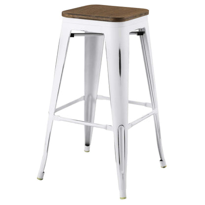 Promenade Bar Stool Set of 2, Wood, Metal Steel, White, 18859