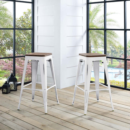 Promenade Bar Stool Set of 2, Wood, Metal Steel, White, 18859