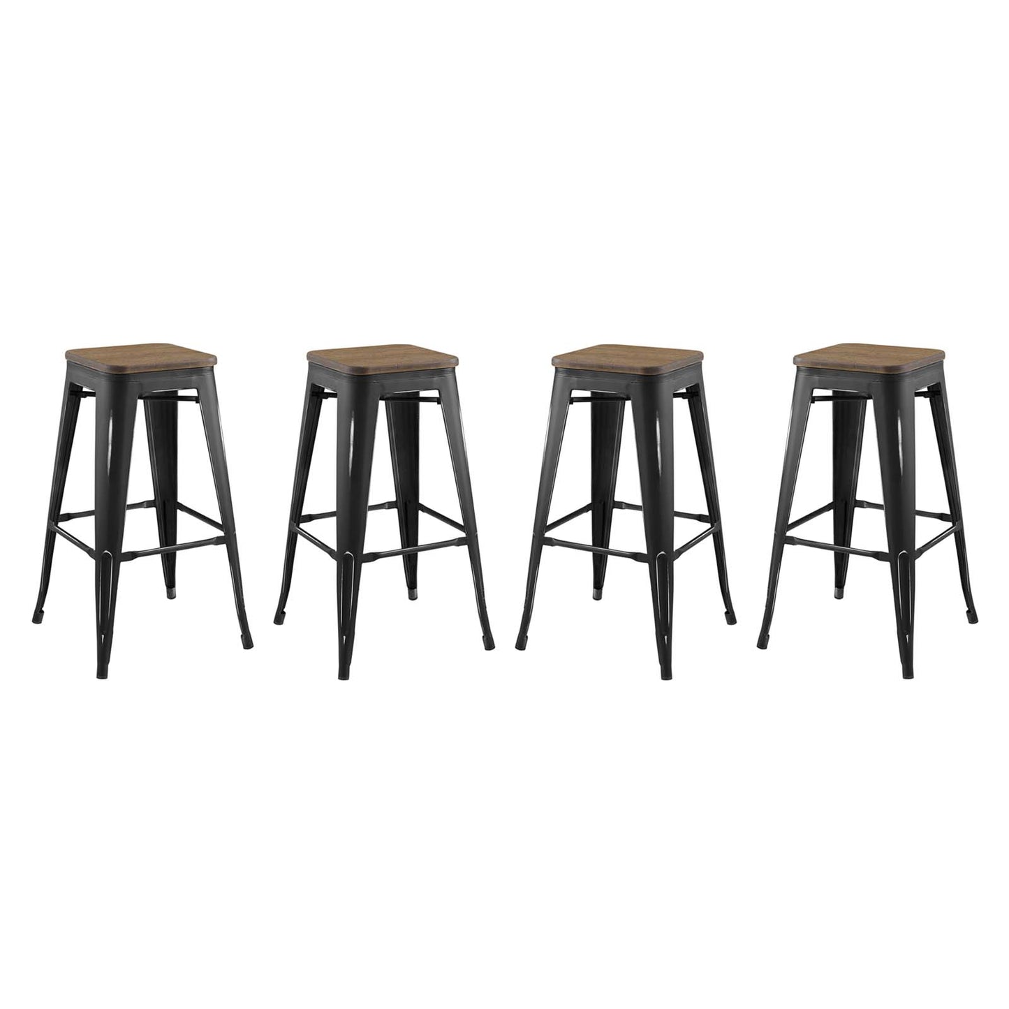 Promenade Bar Stool Set of 4, Wood, Metal Steel, Black, 18860