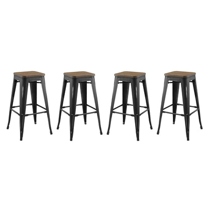 Promenade Bar Stool Set of 4, Wood, Metal Steel, Black, 18860