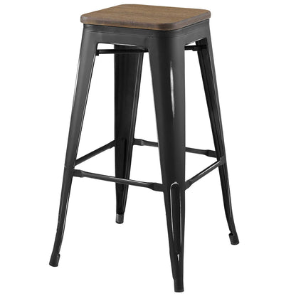 Promenade Bar Stool Set of 4, Wood, Metal Steel, Black, 18860