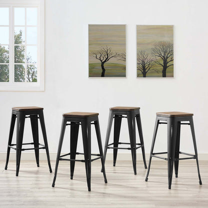 Promenade Bar Stool Set of 4, Wood, Metal Steel, Black, 18860