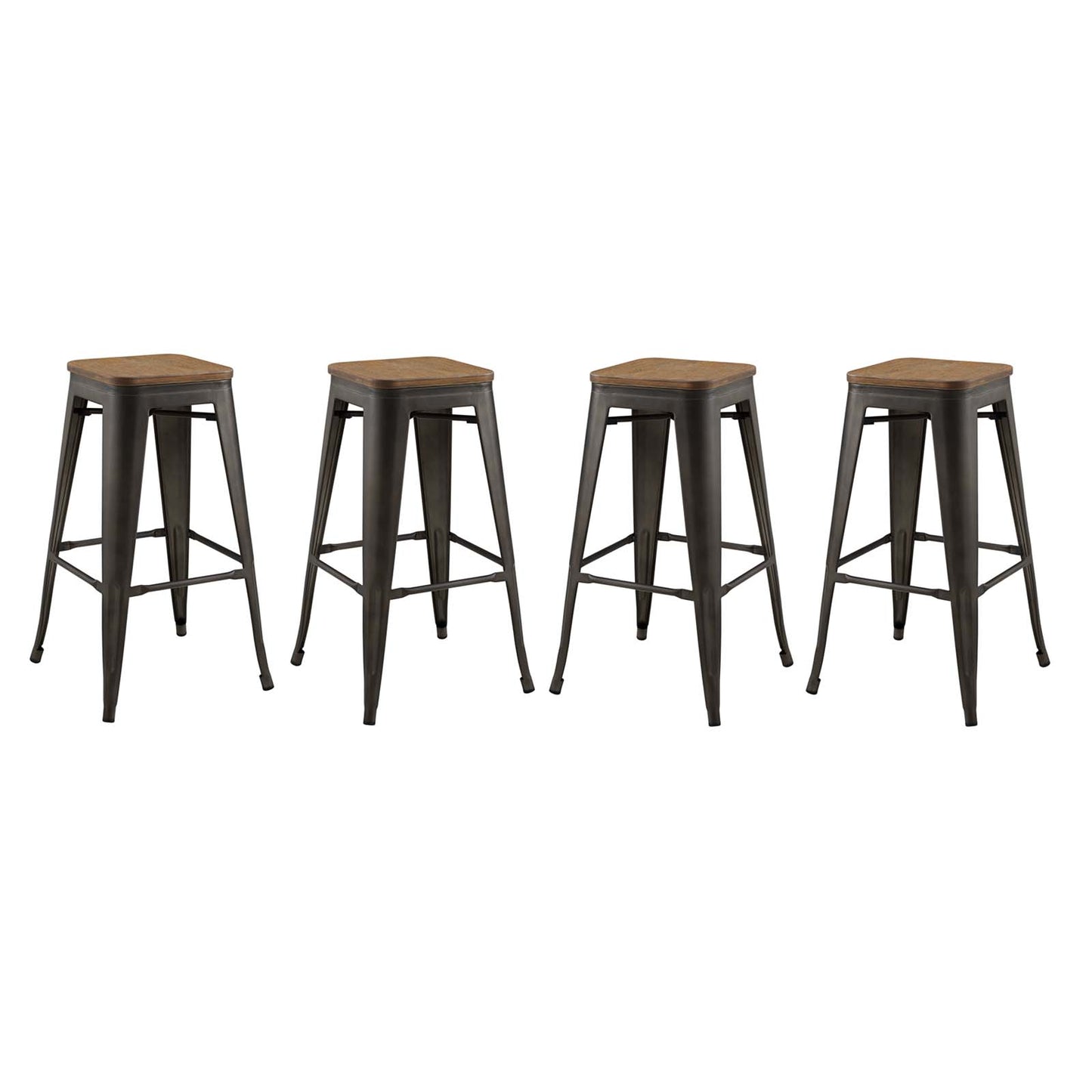 Promenade Bar Stool Set of 4, Wood, Metal Steel, Brown, 18861