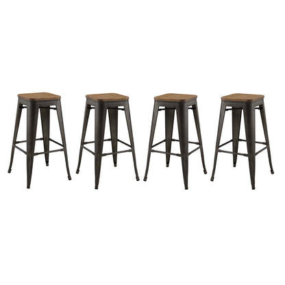 Promenade Bar Stool Set of 4, Wood, Metal Steel, Brown, 18861