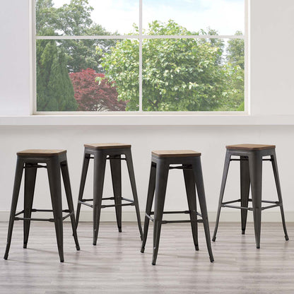 Promenade Bar Stool Set of 4, Wood, Metal Steel, Brown, 18861