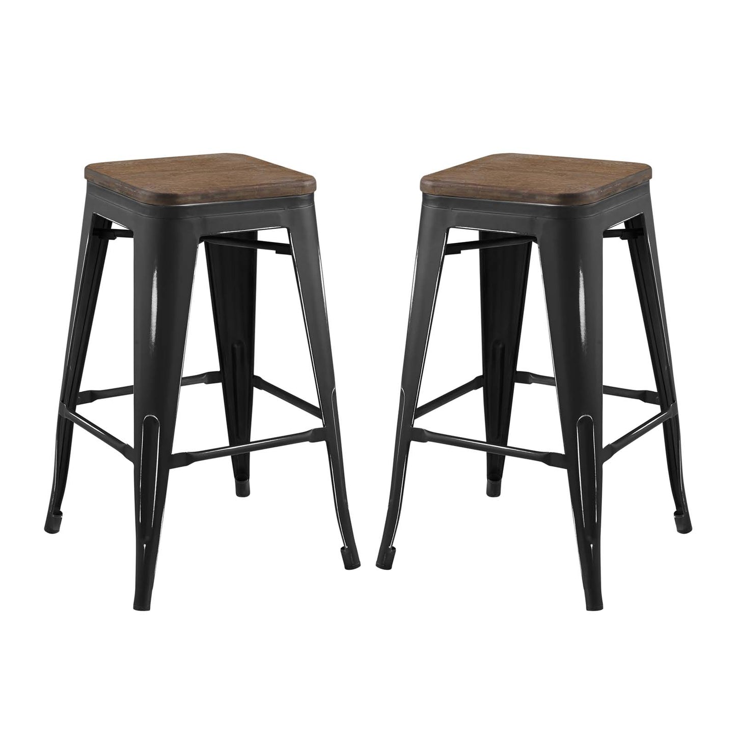 Promenade Counter Stool Set of 2, Wood, Metal Steel, Black, 18864