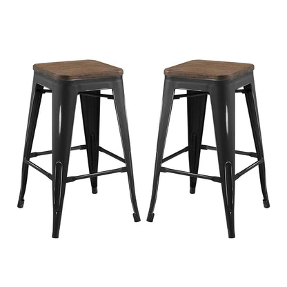 Promenade Counter Stool Set of 2, Wood, Metal Steel, Black, 18864