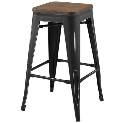 Promenade Counter Stool Set of 2, Wood, Metal Steel, Black, 18864