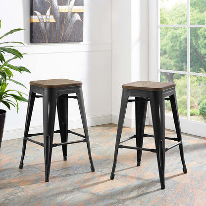 Promenade Counter Stool Set of 2, Wood, Metal Steel, Black, 18864