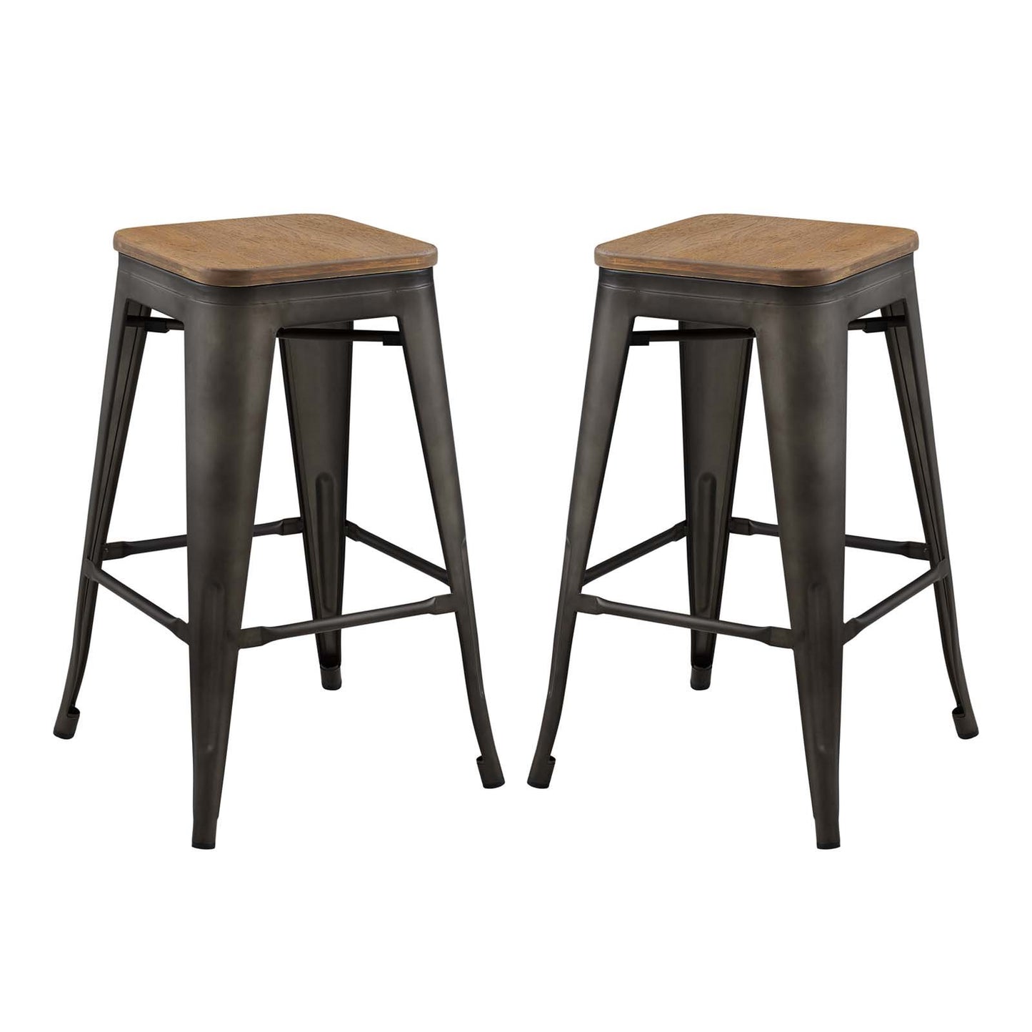 Promenade Counter Stool Set of 2, Wood, Metal Steel, Brown, 18865