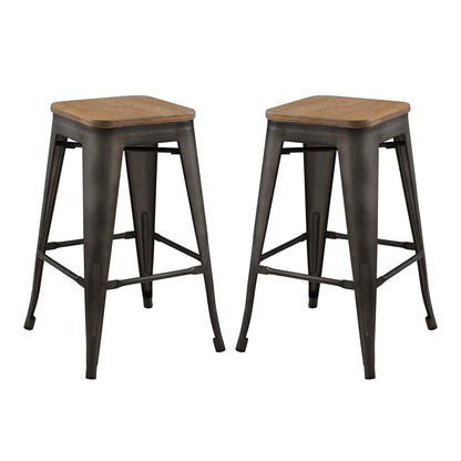 Promenade Counter Stool Set of 2, Wood, Metal Steel, Brown, 18865