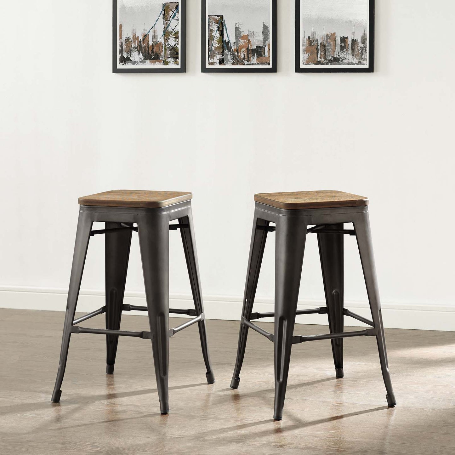 Promenade Counter Stool Set of 2, Wood, Metal Steel, Brown, 18865