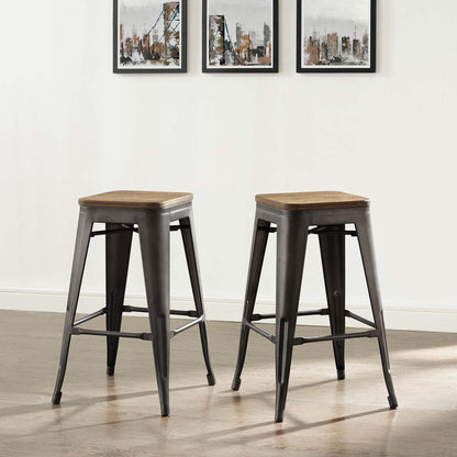 Promenade Counter Stool Set of 2, Wood, Metal Steel, Brown, 18865