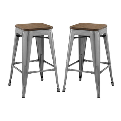 Promenade Counter Stool Set of 2, Wood, Metal Steel, Gunmetal Silver, 18866