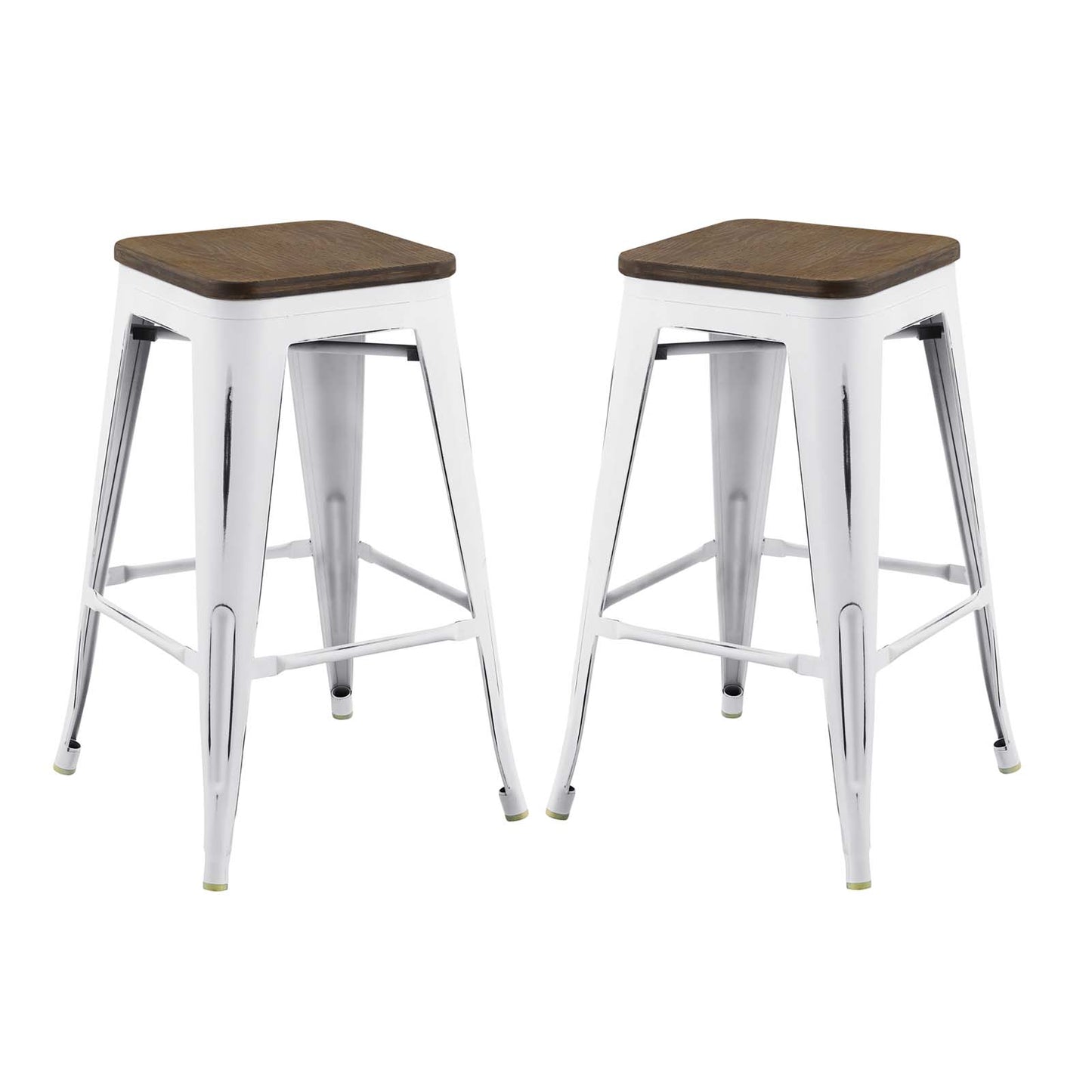 Promenade Counter Stool Set of 2, Wood, Metal Steel, White, 18867