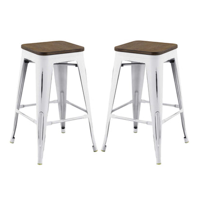 Promenade Counter Stool Set of 2, Wood, Metal Steel, White, 18867