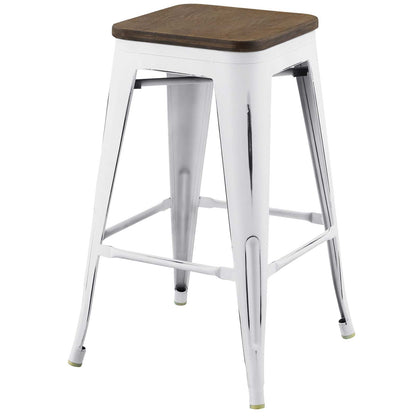 Promenade Counter Stool Set of 2, Wood, Metal Steel, White, 18867