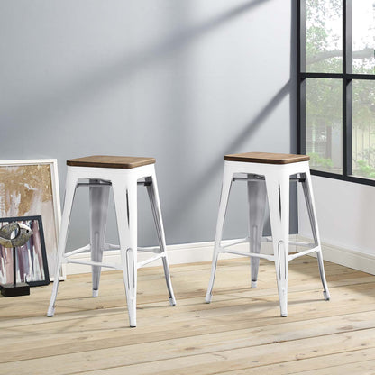 Promenade Counter Stool Set of 2, Wood, Metal Steel, White, 18867