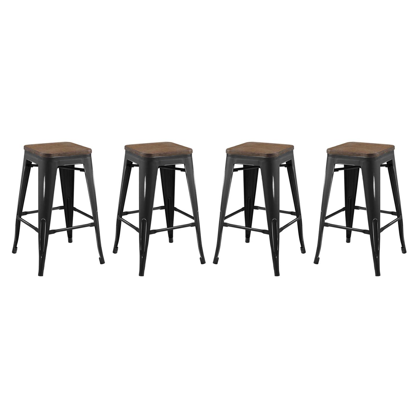 Promenade Counter Stool Set of 4, Wood, Metal Steel, Black, 18868