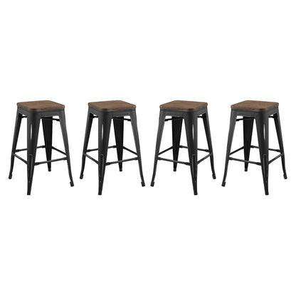 Promenade Counter Stool Set of 4, Wood, Metal Steel, Black, 18868