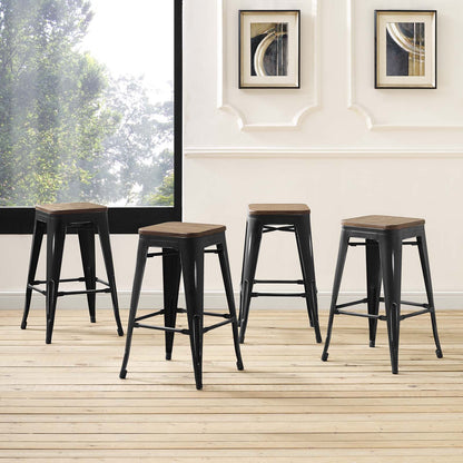 Promenade Counter Stool Set of 4, Wood, Metal Steel, Black, 18868