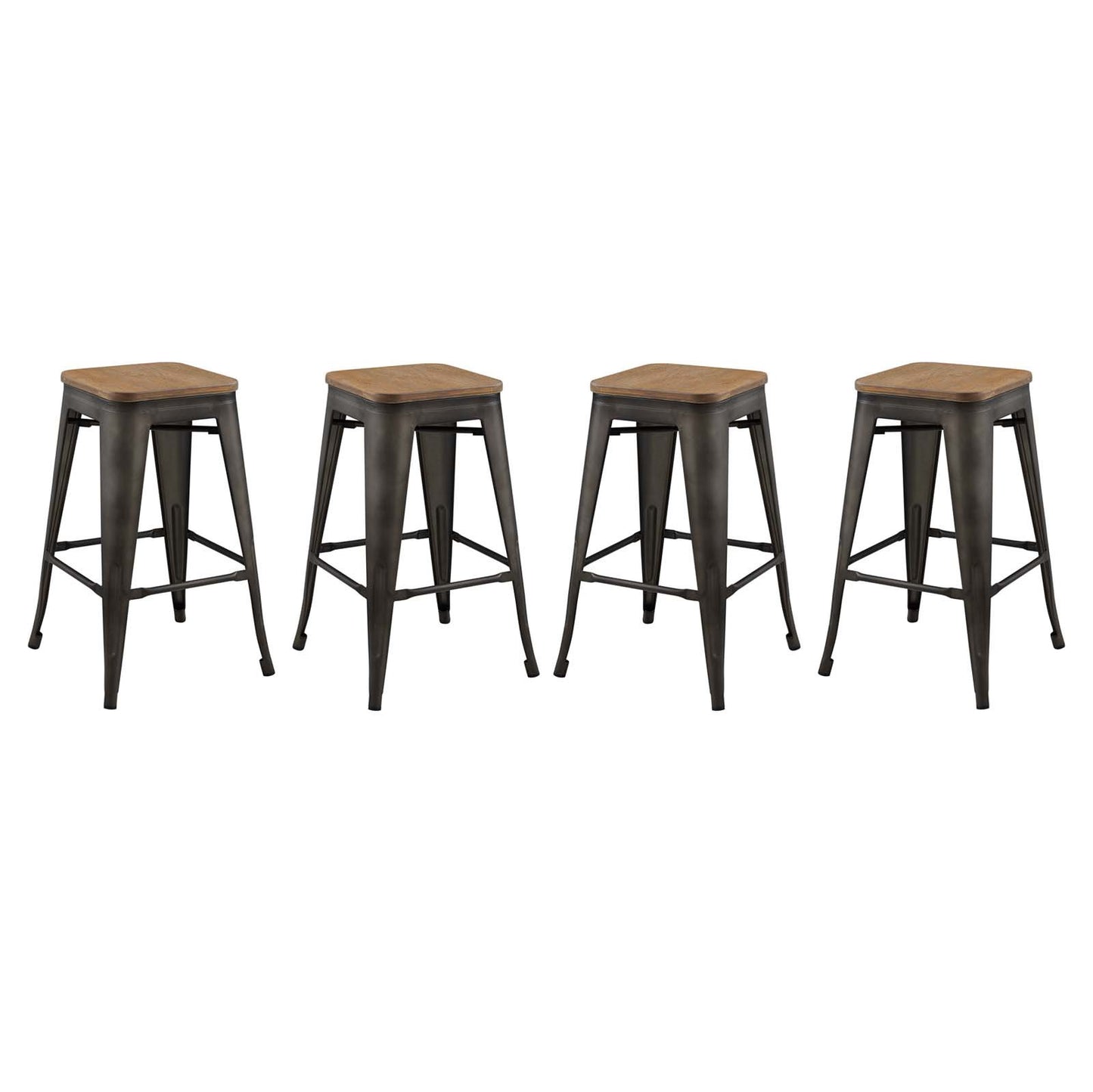 Promenade Counter Stool Set of 4, Wood, Metal Steel, Brown, 18869
