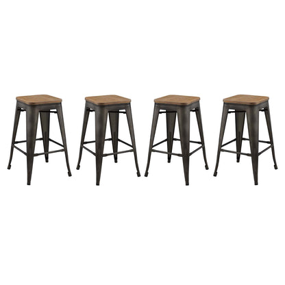 Promenade Counter Stool Set of 4, Wood, Metal Steel, Brown, 18869