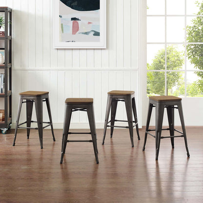 Promenade Counter Stool Set of 4, Wood, Metal Steel, Brown, 18869
