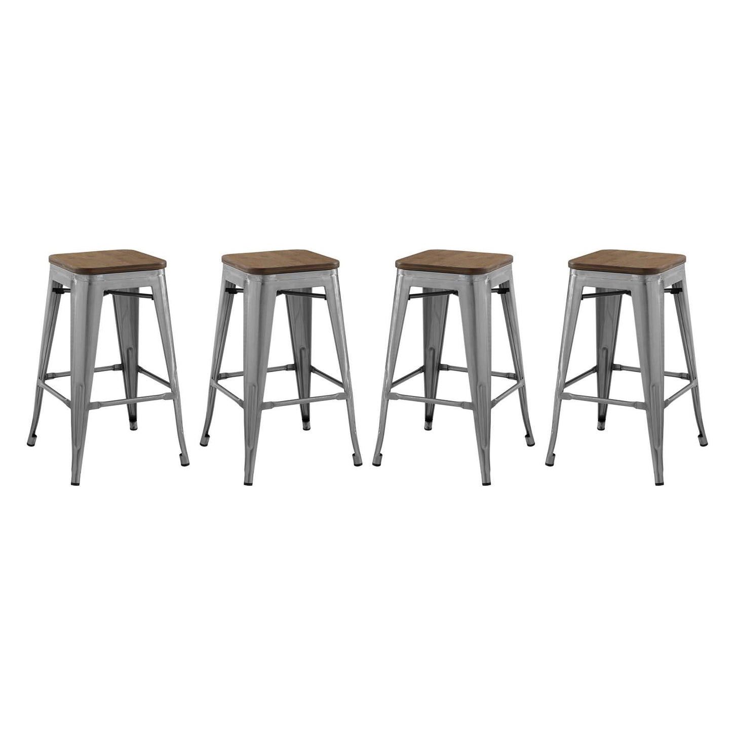 Promenade Counter Stool Set of 4, Wood, Metal Steel, Gunmetal Silver, 18870